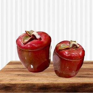 Vintage Ceramic Red Apple Canisters/Farmhouse Cookie Jars, Set of (2) EUC